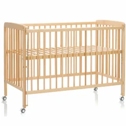 Beistellgitterbett Nena aus massivem Buchenholz mit 4 feststellbaren Rollen 60 x 120 cm - Natur