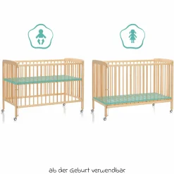 Beistellgitterbett Nena aus massivem Buchenholz mit 4 feststellbaren Rollen 60 x 120 cm - Natur