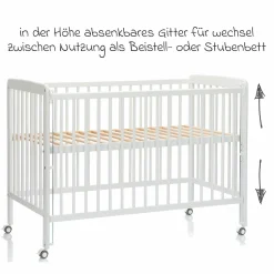 Beistellgitterbett Nena aus massivem Buchenholz mit 4 feststellbaren Rollen 60 x 120 cm - Weiß