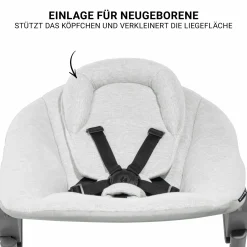 Beta Plus Dark Grey 5-tlg. Newborn Set - Hochstuhl + 2in1 Neugeborenen-Aufsatz & Wippe Premium + Essbrett + Sitzkissen - Light Grey