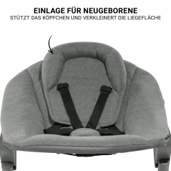 Beta Plus Dark Grey 5-tlg. Newborn Set - Hochstuhl + 2in1 Neugeborenen-Aufsatz & Wippe Premium, Essbrett, Sitzkissen - Dark Grey