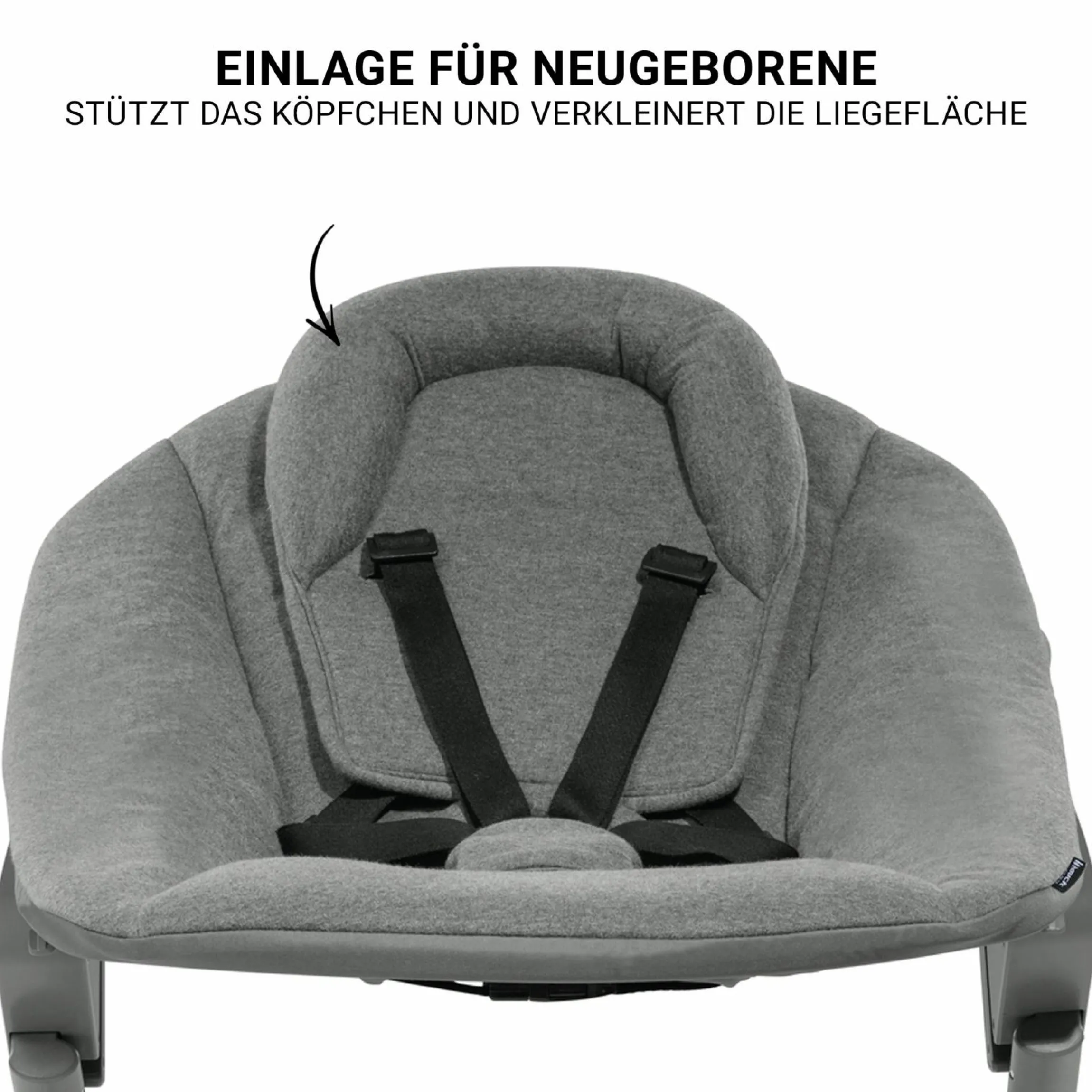 Beta Plus Dark Grey 5-tlg. Newborn Set - Hochstuhl + 2in1 Neugeborenen-Aufsatz & Wippe Premium, Essbrett, Sitzkissen - Dark Grey