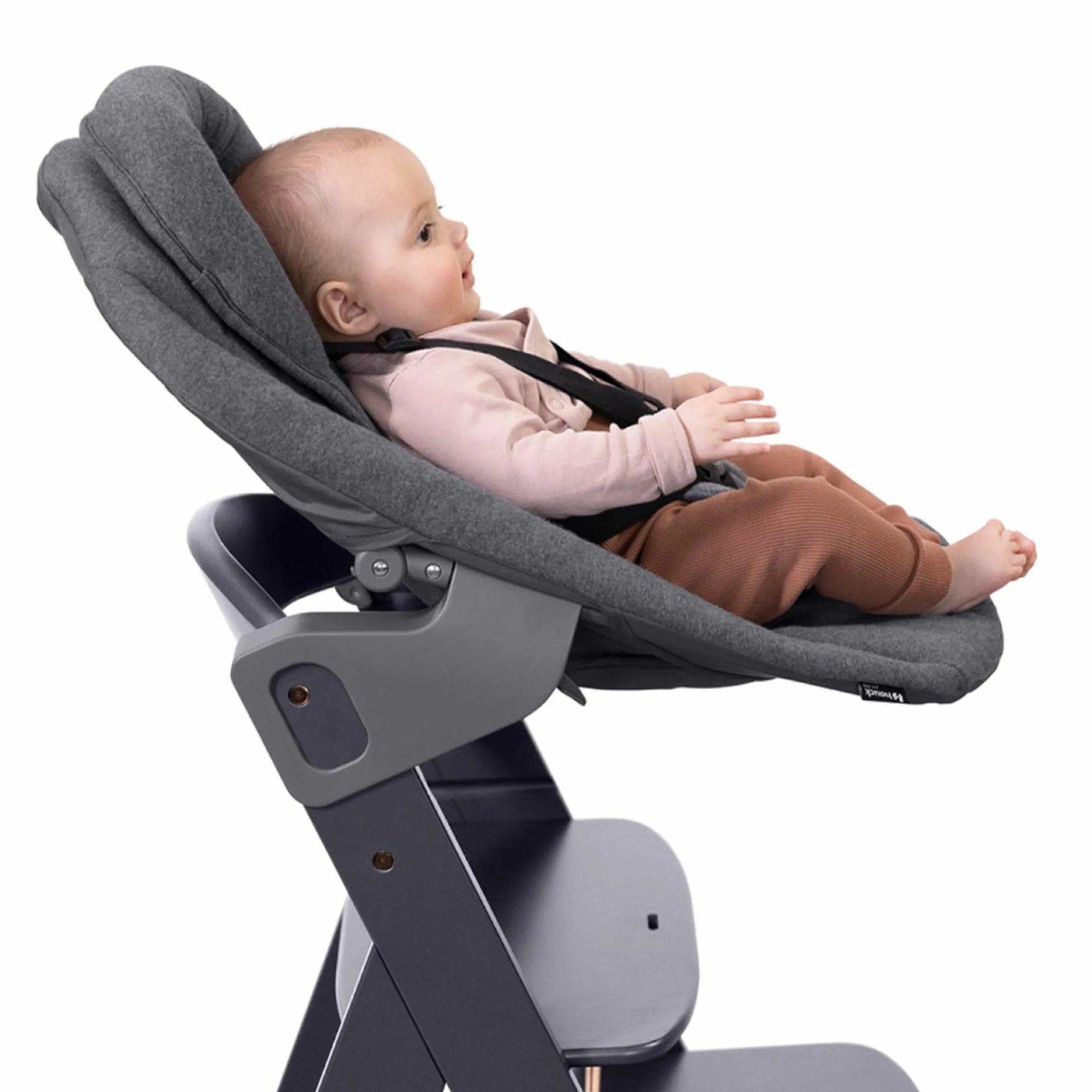 Beta Plus Dark Grey 5-tlg. Newborn Set - Hochstuhl + 2in1 Neugeborenen-Aufsatz & Wippe Premium, Essbrett, Sitzkissen - Dark Grey
