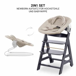 Beta Plus Dark Grey 5-tlg. Newborn Set - Hochstuhl + 2in1 Neugeborenen-Aufsatz & Wippe + Essbrett + Sitzkissen - Disney - Winnie the Pooh Beige