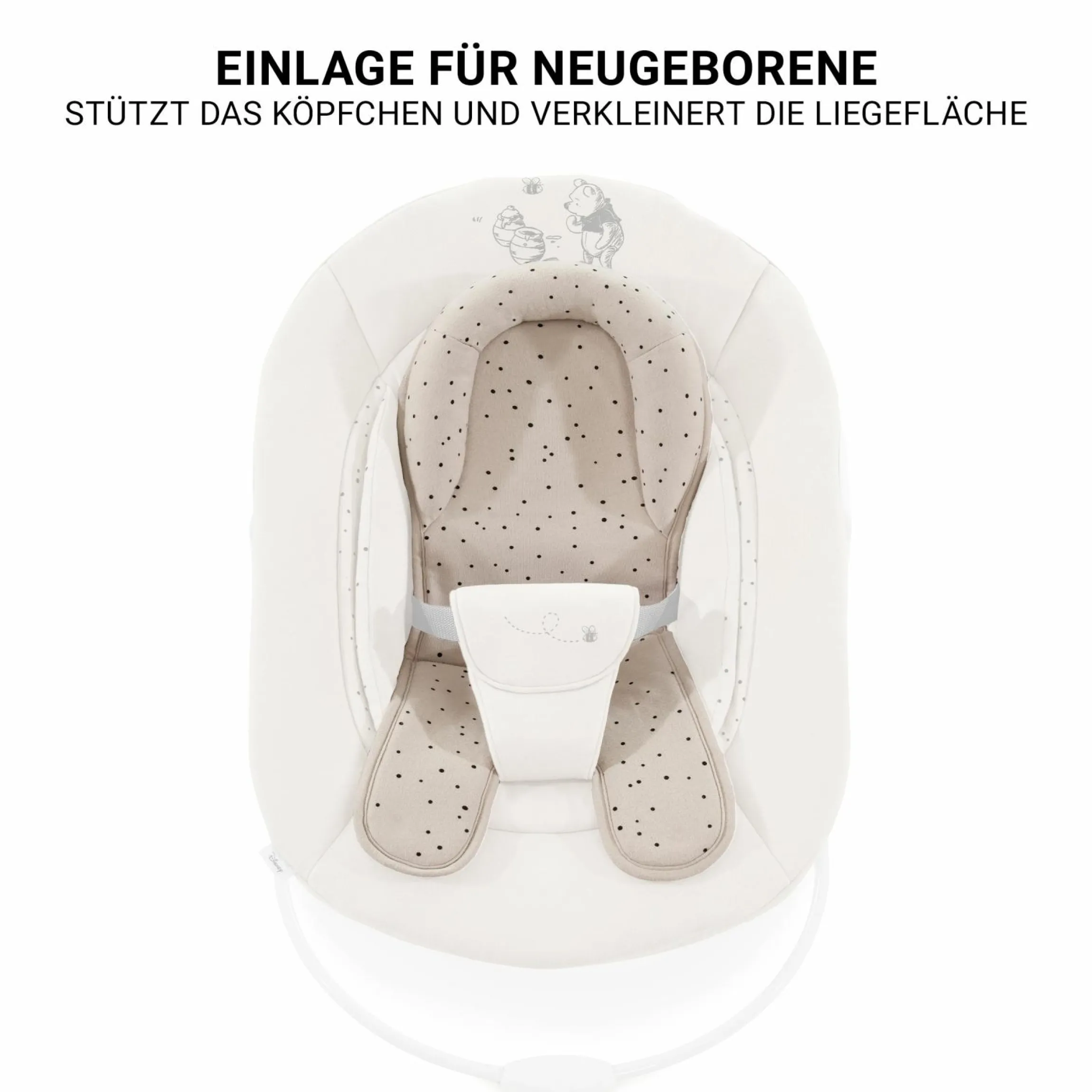 Beta Plus Dark Grey 5-tlg. Newborn Set - Hochstuhl + 2in1 Neugeborenen-Aufsatz & Wippe + Essbrett + Sitzkissen - Disney - Winnie the Pooh Beige