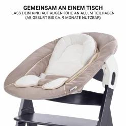 Beta Plus Dark Grey 5-tlg. Newborn Set - Hochstuhl + 2in1 Neugeborenen-Aufsatz & Wippe, Essbrett, Sitzkissen - Stretch Beige