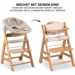 Beta Plus Natural 5-tlg. Newborn Set - Hochstuhl + 2in1 Neugeborenen-Aufsatz & Wippe + Essbrett + Sitzkissen - Disney Winnie the Pooh - Beige