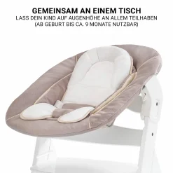 Beta Plus Natural 5-tlg. Newborn-Set - Hochstuhl + 2in1 Neugeborenen-Aufsatz & Wippe + Essbrett + Sitzpolster - Stretch Beige