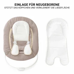Beta Plus Natural 5-tlg. Newborn-Set - Hochstuhl + 2in1 Neugeborenen-Aufsatz & Wippe + Essbrett + Sitzpolster - Stretch Beige