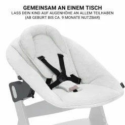 Beta Plus Natural 5-tlg. Newborn Set - Hochstuhl + 2in1 Neugeborenen-Aufsatz & Wippe Premium + Essbrett + Sitzkissen - Light Grey