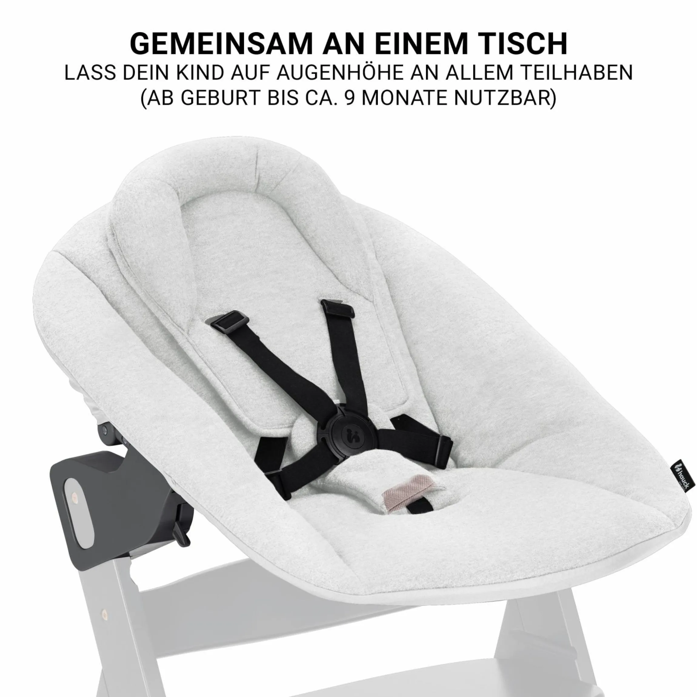 Beta Plus Natural 5-tlg. Newborn Set - Hochstuhl + 2in1 Neugeborenen-Aufsatz & Wippe Premium + Essbrett + Sitzkissen - Light Grey
