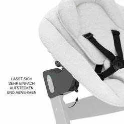 Beta Plus Natural 5-tlg. Newborn Set - Hochstuhl + 2in1 Neugeborenen-Aufsatz & Wippe Premium + Essbrett + Sitzkissen - Light Grey