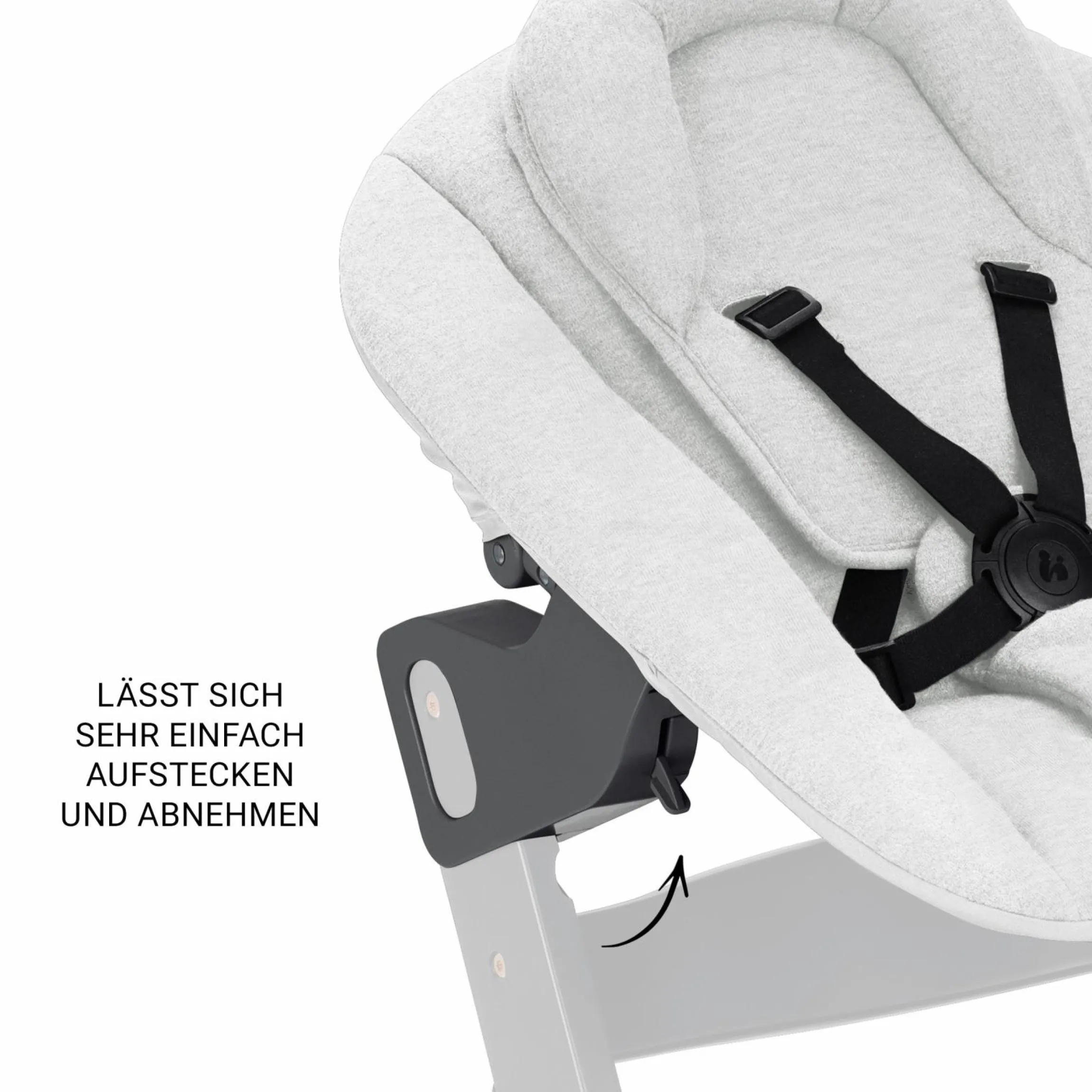 Beta Plus Natural 5-tlg. Newborn Set - Hochstuhl + 2in1 Neugeborenen-Aufsatz & Wippe Premium + Essbrett + Sitzkissen - Light Grey