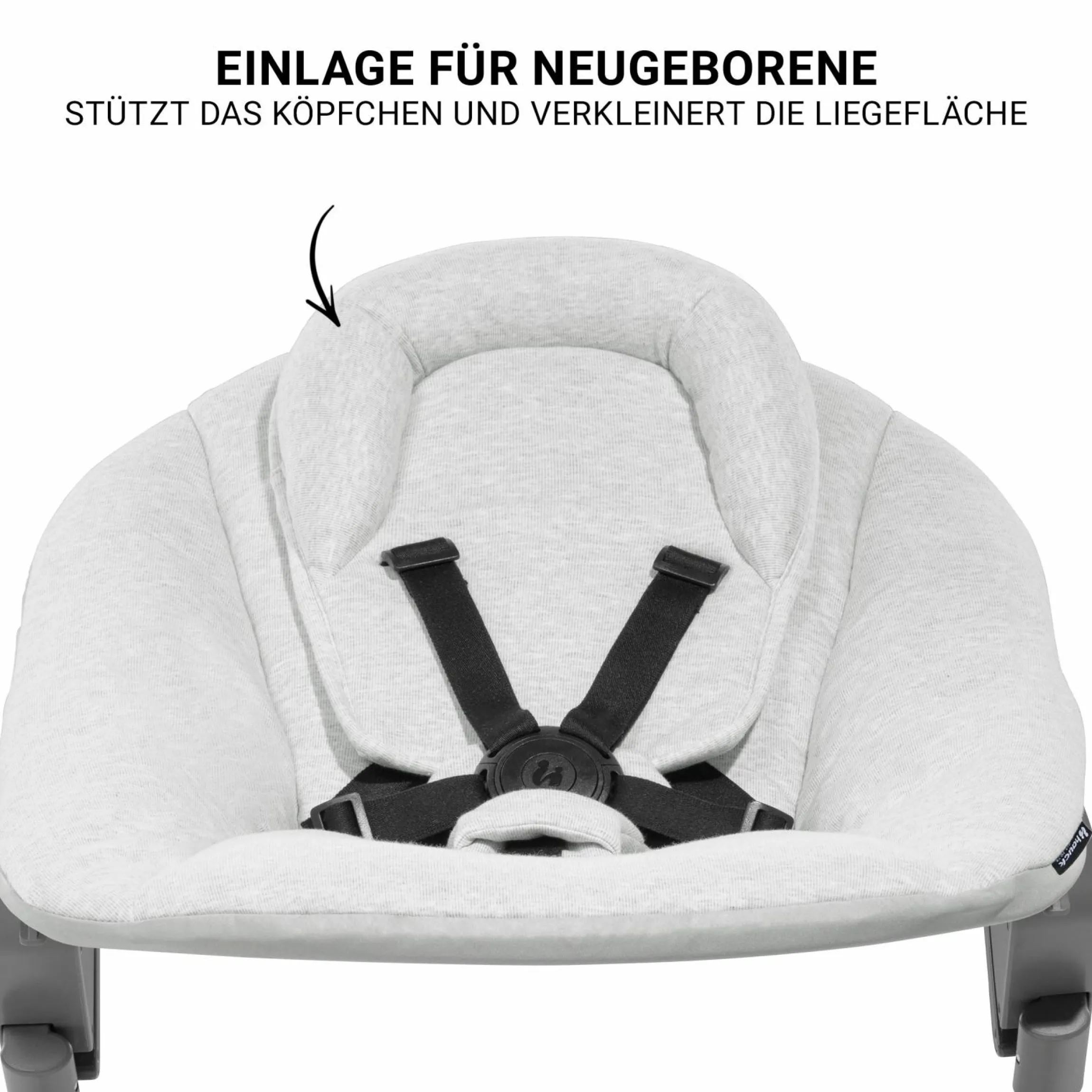 Beta Plus Natural 5-tlg. Newborn Set - Hochstuhl + 2in1 Neugeborenen-Aufsatz & Wippe Premium + Essbrett + Sitzkissen - Light Grey