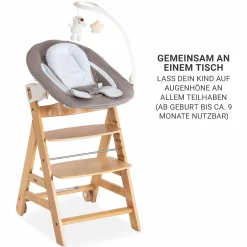Beta Plus Natural 5-tlg. Newborn Set - Hochstuhl + 2in1 Neugeborenen-Aufsatz & Wippe Deluxe + Essbrett + Sitzpolster - Sand