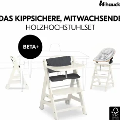 Beta Plus White 5-tlg. Newbornset - Hochstuhl + 2in1 Babyaufsatz & Wippe Eco, Essbrett, Sitzkissen - Light Grey