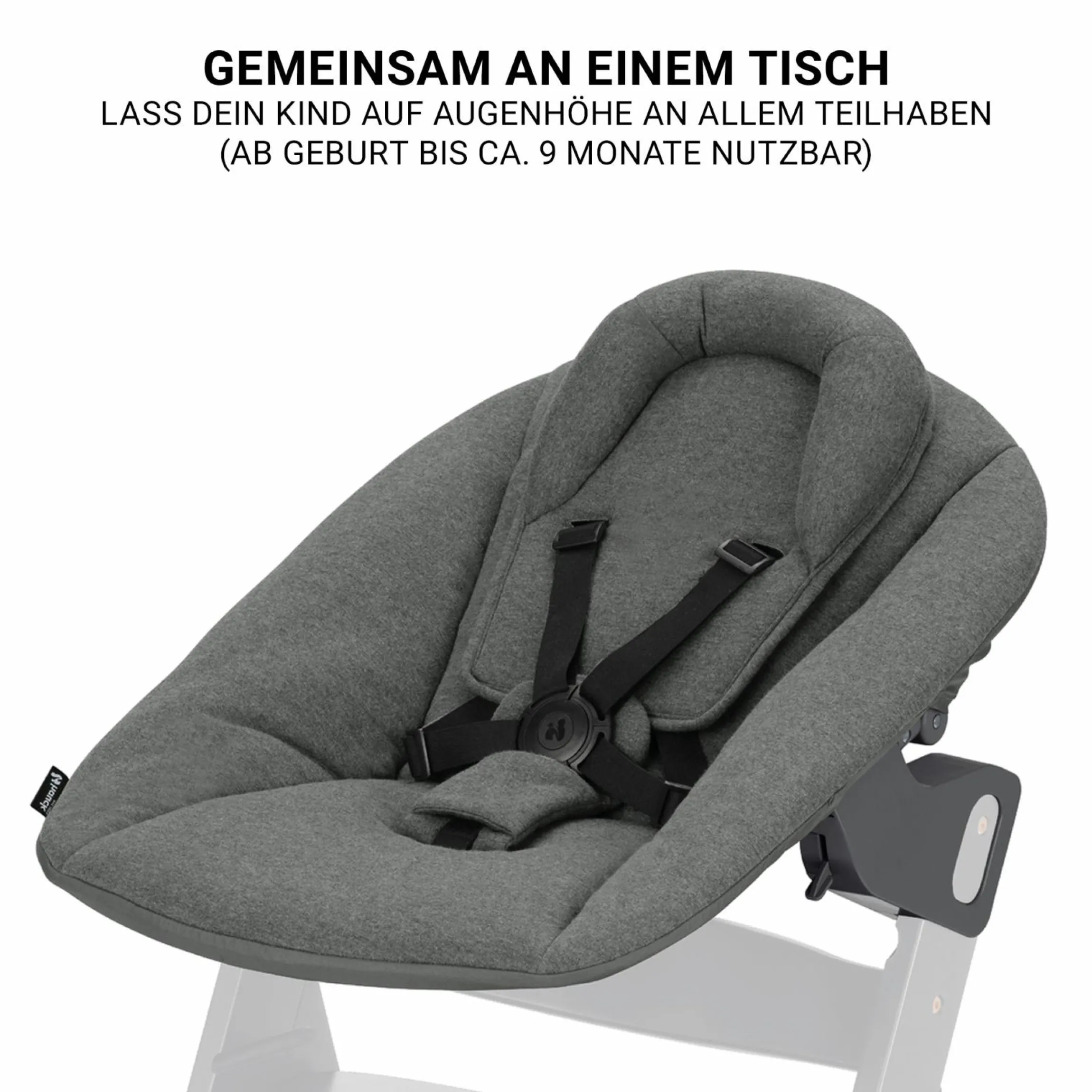 Beta Plus White 5-tlg. Newborn Set - Hochstuhl + 2in1 Neugeborenen-Aufsatz & Wippe Premium, Essbrett, Sitzkissen - Dark Grey