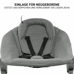 Beta Plus White 5-tlg. Newborn Set - Hochstuhl + 2in1 Neugeborenen-Aufsatz & Wippe Premium, Essbrett, Sitzkissen - Dark Grey