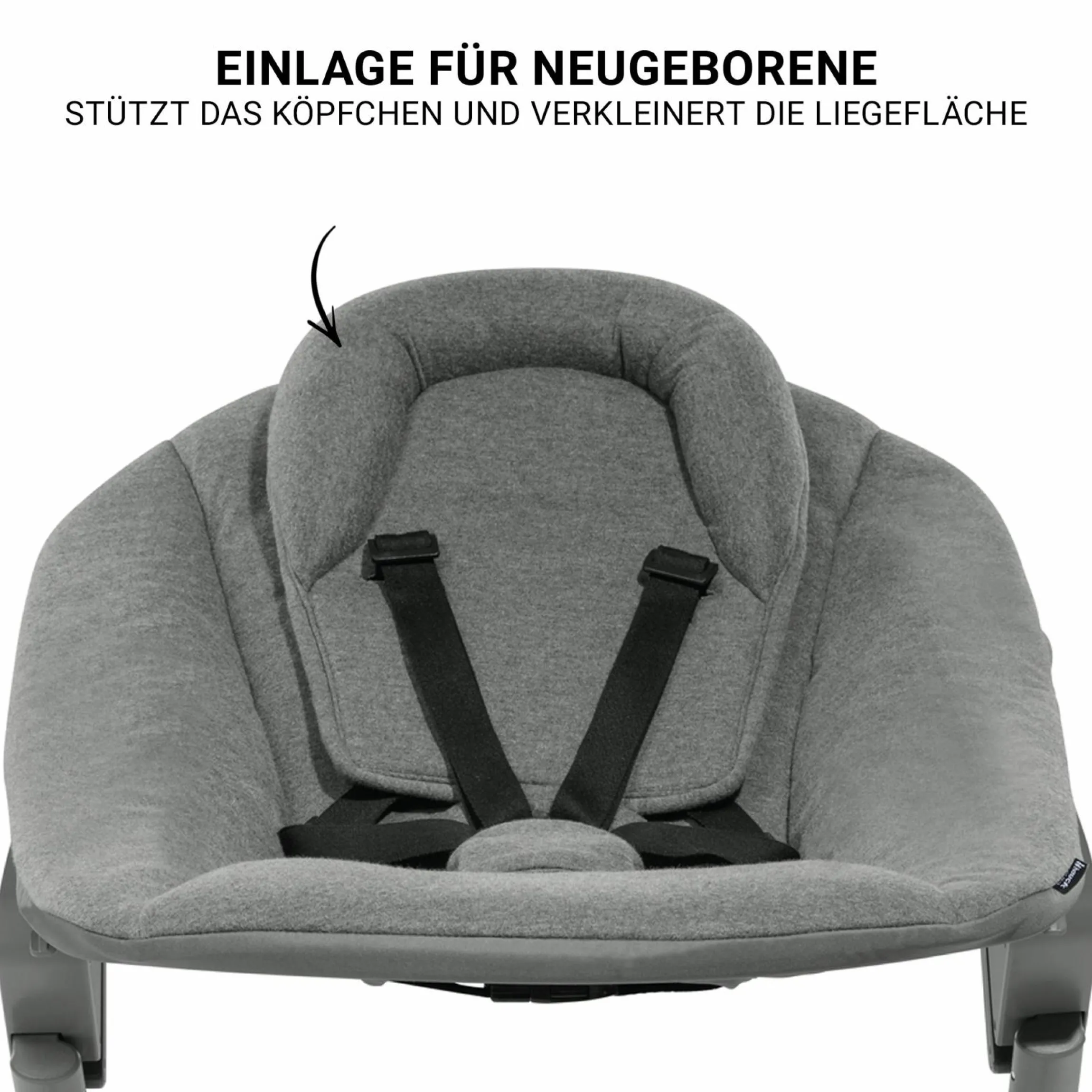 Beta Plus White 5-tlg. Newborn Set - Hochstuhl + 2in1 Neugeborenen-Aufsatz & Wippe Premium, Essbrett, Sitzkissen - Dark Grey