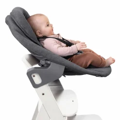 Beta Plus White 5-tlg. Newborn Set - Hochstuhl + 2in1 Neugeborenen-Aufsatz & Wippe Premium, Essbrett, Sitzkissen - Dark Grey