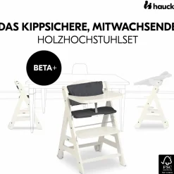 Beta Plus White 5-tlg. Newborn Set - Hochstuhl + 2in1 Neugeborenen-Aufsatz & Wippe Deluxe, Essbrett, Sitzkissen - Melange Grey