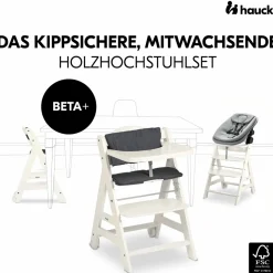Beta Plus White 5-tlg. Newbornset - Hochstuhl + 2in1 Babyaufsatz & Wippe, Essbrett, Sitzkissen - Dark Grey Melange