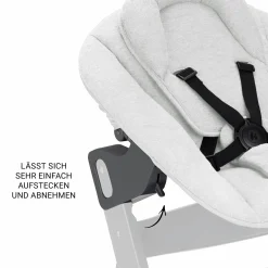 Beta Plus White 5-tlg. Newborn Set - Hochstuhl + 2in1 Neugeborenen-Aufsatz & Wippe Premium + Essbrett + Sitzkissen - Light Grey