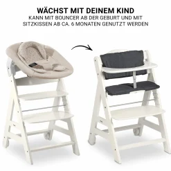 Beta Plus White 5-tlg. Newborn Set - Hochstuhl + 2in1 Neugeborenen-Aufsatz & Wippe + Essbrett + Sitzkissen - Disney - Winnie the Pooh Beige