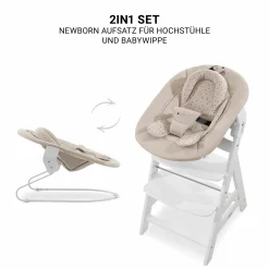 Beta Plus White 5-tlg. Newborn Set - Hochstuhl + 2in1 Neugeborenen-Aufsatz & Wippe + Essbrett + Sitzkissen - Disney - Winnie the Pooh Beige