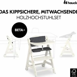 Beta Plus White 5-tlg. Newborn Set - Hochstuhl + 2in1 Neugeborenen-Aufsatz & Wippe, Essbrett, Sitzkissen - Stretch Grey