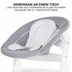 Beta Plus White 5-tlg. Newborn Set - Hochstuhl + 2in1 Neugeborenen-Aufsatz & Wippe, Essbrett, Sitzkissen - Stretch Grey