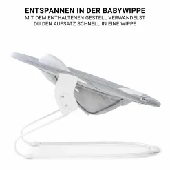 Beta Plus White 5-tlg. Newborn Set - Hochstuhl + 2in1 Neugeborenen-Aufsatz & Wippe, Essbrett, Sitzkissen - Stretch Grey