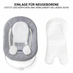 Beta Plus White 5-tlg. Newborn Set - Hochstuhl + 2in1 Neugeborenen-Aufsatz & Wippe, Essbrett, Sitzkissen - Stretch Grey