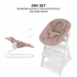 Beta Plus White 5-tlg. Newborn Set - Hochstuhl + 2in1 Neugeborenen-Aufsatz & Wippe + Essbrett + Sitzkissen - Disney - Bambi Rose