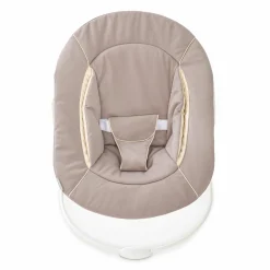 Beta Plus Whitewashed 5-tlg. Newborn Set - Hochstuhl + 2in1 Neugeborenen-Aufsatz & Wippe, Essbrett, Sitzkissen - Stretch Beige