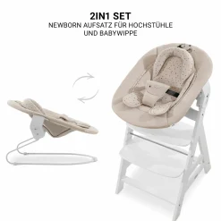 Beta Plus Whitewashed 5-tlg. Newborn Set - Hochstuhl + 2in1 Neugeborenen-Aufsatz & Wippe + Essbrett + Sitzkissen - Disney Winnie the Pooh - Beige
