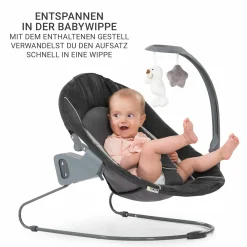 Beta Plus Whitewashed 5-tlg. Newborn Set - Hochstuhl + 2in1 Neugeborenen-Aufsatz & Wippe Deluxe, Essbrett, Sitzkissen - Melange Grey