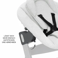 Beta Plus Whitewashed 5-tlg. Newborn Set - Hochstuhl + 2in1 Neugeborenen-Aufsatz & Wippe Premium + Essbrett + Sitzkissen - Light Grey