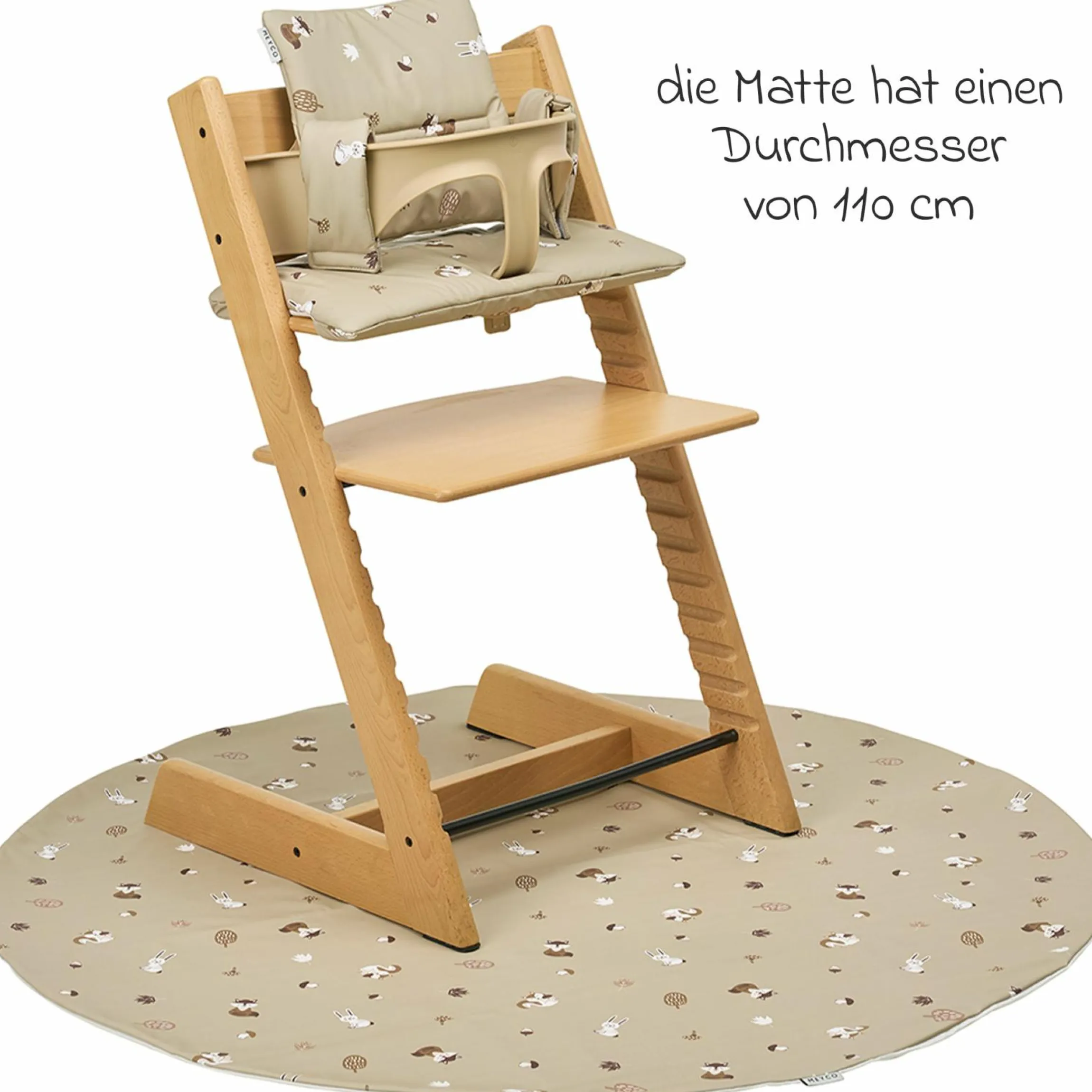 Bodenmatte / Schutzunterlage für Hochstuhl Ø 110 cm - Forest Animals