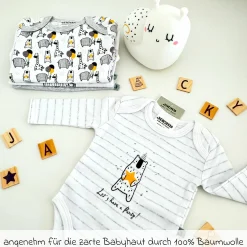 Body Langarm 4er Pack - Let's have a Party Offwhite Grau Melange - Gr. 62/68
