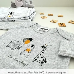 Body Langarm 4er Pack - Let's have a Party Offwhite Grau Melange - Gr. 62/68