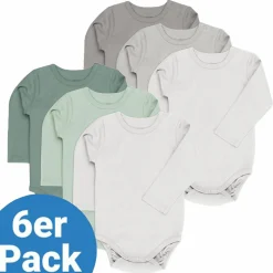 Body Langarm 6er Pack - Salbei Grau - Gr. 74/80
