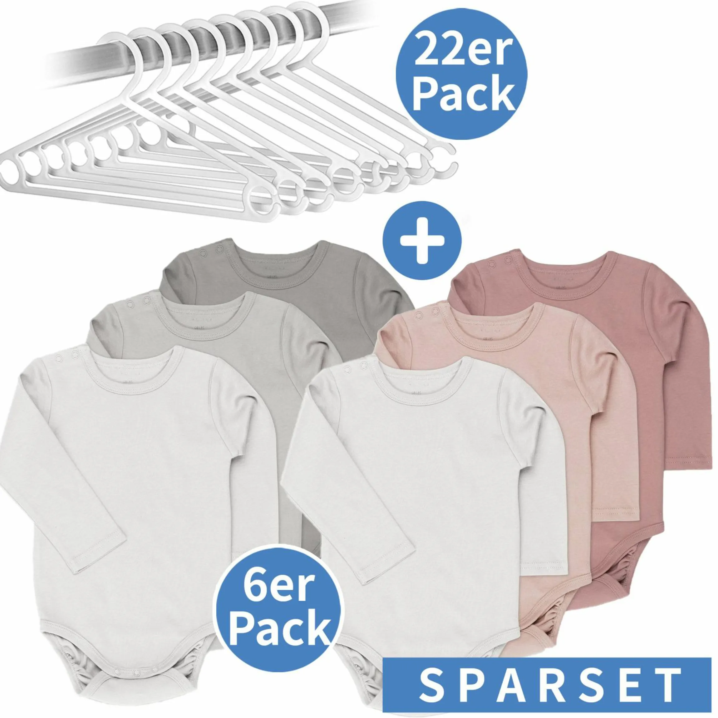 Body-Sparset Langarm inkl. Kleiderbügel - Beere Grau - Gr. 98