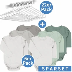 Body-Sparset Langarm inkl. Kleiderbügel - Salbei Grau - Gr. 74/80