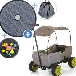 Bollerwagen Eco Mobil - faltbar mit Dach, Transportwagen & Handwagen für 2 Kinder inkl. Spielplatzdecke 2in1 - Forest Green
