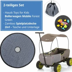Bollerwagen Eco Mobil - faltbar mit Dach, Transportwagen & Handwagen für 2 Kinder inkl. Spielplatzdecke 2in1 - Forest Green