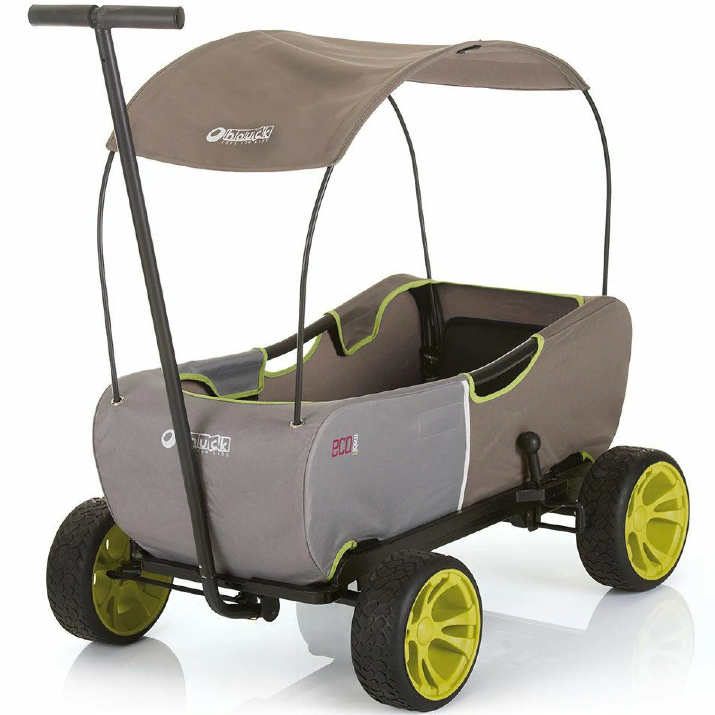 Bollerwagen Eco Mobil - faltbar mit Dach, Transportwagen & Handwagen für 2 Kinder inkl. Spielplatzdecke 2in1 - Forest Green