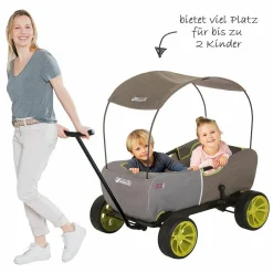 Bollerwagen Eco Mobil Forest Green - faltbar mit Dach, Transportwagen & Handwagen für 2 Kinder