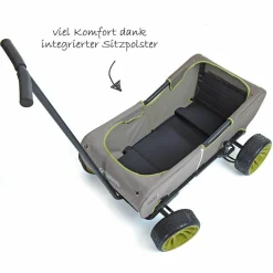 Bollerwagen Eco Mobil Forest Green - faltbar mit Dach, Transportwagen & Handwagen für 2 Kinder