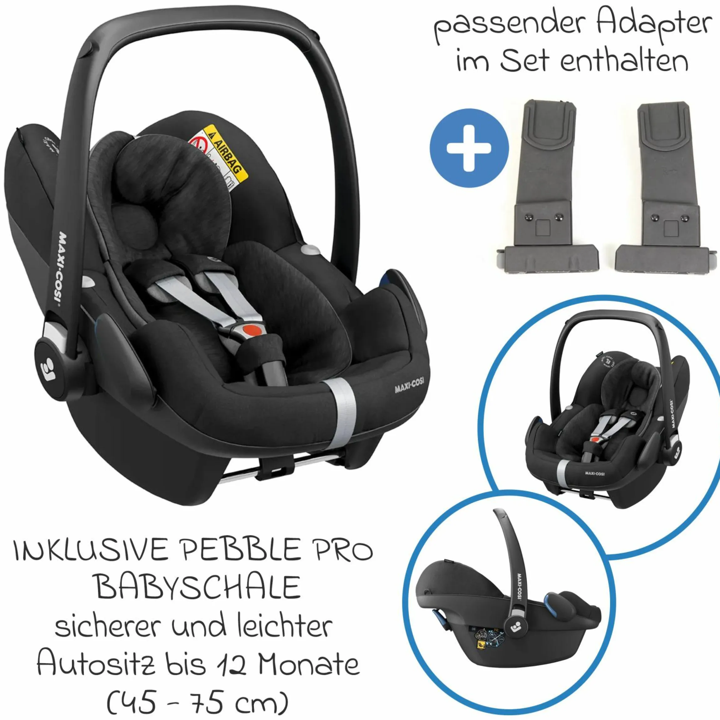 Buggy & Sportkinderwagen Pro mit Luftreifen inkl. Sportsitz bis 34 kg inkl. Maxi-Cosi Pebble Pro, Handyhalter, Getränkeflasche, Schnullertasche, Buggybuch & XXL Zubehörpaket - Anthrazit - Kollektion 2024